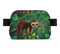 LPLSNWS Sloth Jungle Print Fanny Pack, Polyester, Zipper Closure, Adjustable Strap up to 110 cm, 19 x 5.5 x 13 cm, Hand Wash Only