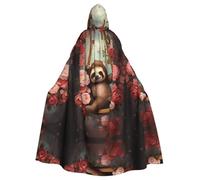 LPLSNWS Sloth sitting on a swing by the roses Patterned Hooded Cape, Lightweight Adult Cape for Cosplay Events and Holiday Celebrations