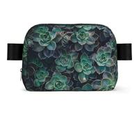 LPLSNWS Succulent Plants Fanny Pack, Black, Polyester, Zipper Closure, 110 cm Strap, 19 x 5.5 x 13 cm, Hand Wash Only