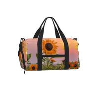 LPLSNWS Sunflower with Sunset Duffel Bag, Polyester, Zipper Closure, Adjustable Strap, 45 x 23 x 25 cm, with Shoe Compartment and Main Zippered Pocket