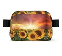 LPLSNWS Sunflowers Sunset Sunlight Landscape Fanny Pack, Black, Polyester, Water-Repellent, Zipper Closure, Adjustable Strap 65-120 cm, 19 x 5.5 x 13 cm, Hand Wash Only