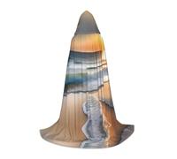 LPLSNWS Sunset over the waves Medium Printed Hooded Cape/Cape, Teen Robe Costume, Suitable for Cosplay and Themed Parties