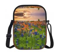 LPLSNWS Texas Bluebonnets Scenery Printed Zipper Crossbody Bag - Small Shoulder Bag with Adjustable Strap - Portable Travel Work Gift Bag for Women Men