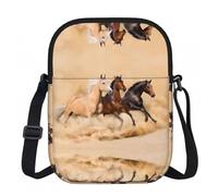 LPLSNWS Three Running Horses Printed Zipper Crossbody Bag - Small Shoulder Bag with Adjustable Strap - Portable Travel Work Gift Bag for Women Men