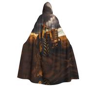 LPLSNWS Tractor in the field Patterned adult hooded cape, suitable for festive events, cosplay activities, and holiday celebrations.