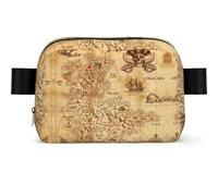 LPLSNWS Treasure Map Vintage Waist Bag, Polyester, Zipper Closure, Adjustable Strap up to 110 cm, 19 x 5.5 x 13 cm, Hand Wash Only