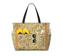 LPLSNWS Treasure Maze Patterned canvas beach travel bag - durable storage bag for vacations, camping, shopping, and moving.