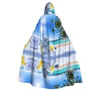 LPLSNWS Tropical Flower And Zen Stone Printed Adult Hooded Cape, Unisex, Ideal for Conventions, Parties, and Cosplay Costumes