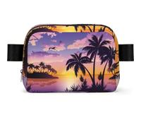 LPLSNWS Tropical Sunset Palm Tree Fanny Pack, Polyester, Water-Repellent, Zipper Closure, Adjustable Strap 110 cm, 19 x 13 x 5.5 cm, Hand Wash Only