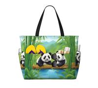 LPLSNWS two cute pandas Patterned canvas beach travel bag - durable storage bag for vacations, camping, shopping, and moving.