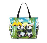 LPLSNWS Two happy pandas Patterned canvas beach travel bag - durable storage bag for vacations, camping, shopping, and moving.