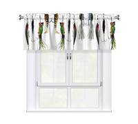 LPLSNWS Various Type Of Fishing Baits Patterned Short Curtains with 3" Rod Pocket for Laundry Room, Living Room, Bedroom, Country Home Decor Light Filtering Drapery,