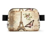 LPLSNWS Vintage Paris Eiffel Tower Butterfly Fanny Pack, Polyester, Zipper Closure, Adjustable Strap 110 cm, 19 x 5.5 x 13 cm, Hand Wash Only