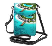 LPLSNWS Women's Small Crossbody Cell Phone Bag, Leather Flap Bag Maldives Scenery Printed