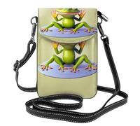 LPLSNWS Women's Small Crossbody Cell Phone Bag, Leather Flap Bag The funny frog doing yoga Printed