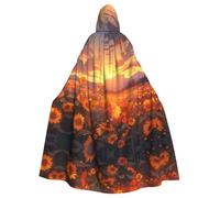 LPLSNWS Yellow sunflowers at sunset Patterned adult hooded cape, suitable for festive events, cosplay activities, and holiday celebrations.