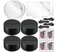 Lpluziyyds LED Night Light Base 4 Pack - 2 Square + 2 Round Acrylic Sheets, USB & AA Battery Dual Power, 16 Colors 4 Modes, 10 LED Beads, Remote Controls Included for Kitchen/Bedroom/Kids Room/Bar
