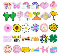 LpmHna Cute Shoe Decoration Charms,Smiley faces, Flowers Theme Charms for Shoes Bracelet Wristband Party Favors Gifts Girls Kids