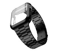 LPMPCZKZGF Strap+Case Compatible With Apple Watch 7 45mm 41mm Metal Stainless Steel Integrated Wristband Compatible With IWatch 6 5 4 3 SE 44mm 42mm 40mm 38mm Case Watch strap(Black with Case,38mm)