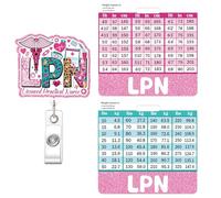 LPN Badge Reel and Buddy, Licensed Practical Nurse Retractable Pink ID Holder and Badge Buddy w/Height & Weight Conversion Charts, LPN Gifts Accessories for Work