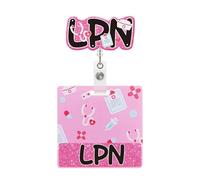 LPN Badge Reel with Buddy Pink Glitter Licensed Practical Nurse Badge Reel Retractable LPN Gifts for Nurses