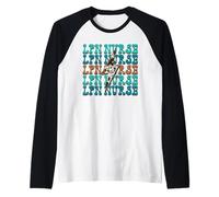 LPN Nurse Cow Print Lightning Bolt Retro Design Raglan Baseball Tee