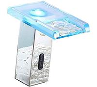 LPNCBUDC Bathroom Vanity Sink Faucet Water Power No Battery LED Sensor Automatic Touchless Waterfall Glass Spout Chrome Finished Bathroom Basin Sink Tap Bathroom Faucet