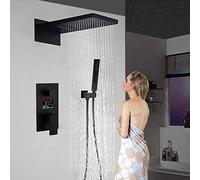LPNCBUDC Flush-Mounted Shower System with LCD Temperature Display Shower Set Rain Shower with Rainshower + Hand Shower Head + Faucet and Shower Fitting for Bathroom, Wall Mount