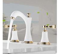 LPNCBUDC Three Hole Basin Faucet, Gold Split Double Cold and Hot Faucet Bathroom Bathroom European Style Washbasin Faucet,A