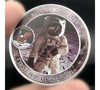 LPOK 2PCS Mission Apollo-11 Moon Landing Souvenir Coin First Man on The Moon Pattern Challenge Coin US Silver Plated Commemorative Coin