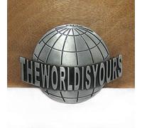 LPOK feature zinc alloy THE WORLD IS YOURS jeans gift belt buckle for men 02492 pewter finish 4cm width loop -default,a