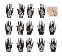 Lpolkvemelh 14-Piece Hand Shape Tattoo Stencil Kit, Reusable Indian Arabian Temporary Glitter Tattoo Stickers, Self-Adhesive Tattoo Templates for Women Girls Weddings Festivals Face Body DIY Paint