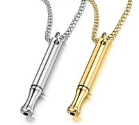 Lpolkvemelh Breathing Necklace, Portable Stress Relief Meditation Mindful Stainless Steel Necklaces, Anxiety Whistle Necklace for Women Men Breathing Exercises Relaxation Gifts Silver (Gold)
