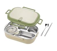 Lpoppcx Leakproof Stainless Steel Lunch Box,Portable Food Boxes - Microwave Safe Reusable Leakproof Bin with Chopsticks Spoon with Compartments for Adults Kids Meal Prep