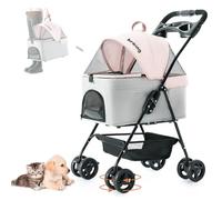LPOTIUS 3 in 1 Pet Stroller for Small Dogs and Cats, Folding Lightweight Dog Stroller with Detachable Carrier & Storage Basket, Portable Cat Puppy Jogging Stroller with Cup Holder, 4 Wheels