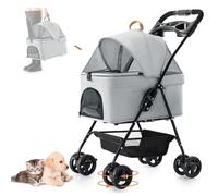 LPOTIUS 3-in-1 Pet Stroller for Small Dogs and Cats, Folding Lightweight Dog Stroller with Detachable Carrier Portable Cat Puppy Jogging Stroller with Cup Holder and Storage Basket, 4 Wheels