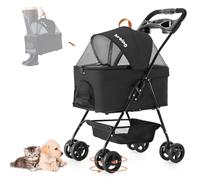LPOTIUS 3 in 1 Pet Stroller for Small Dogs and Cats, Folding Lightweight Dog Stroller with Detachable Carrier & Storage Basket, Portable Cat Puppy Jogging Stroller with Cup Holder, 4 Wheels, Black