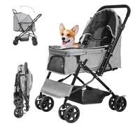 LPOTIUS Dog Stroller for Large Medium Dogs & Cats with Reversible Handle, Foldable Pet Stroller Travel Carriage with Large Storage Basket, Gray