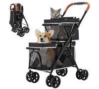 LPOTIUS Double Pet Stroller for 2 Dogs & Cats, Double-Decker, Black