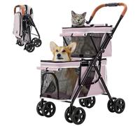 LPOTIUS Double Pet Stroller for 2 Dogs & Cats, Double-Decker, Pink