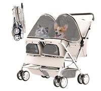 LPOTIUS Double Pet Stroller for 2 Dogs & Cats, Side-by-Side, Gray | Foldable Two-Seater with Separate Cabins, 44 lb Capacity, Dual Baskets and Safety Tethers for Walks, Travel and Vet Visits