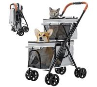 LPOTIUS Double Pet Stroller for Dogs and Cats, 2-Seater, Gray