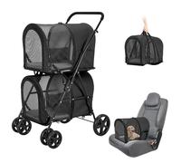 LPOTIUS Double Pet Stroller for Dogs and Cats with 2 Detachable Carrier, Quick-Folding Dog Stroller for Medium Small Dogs Cats, 4 Wheels, Black