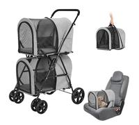 LPOTIUS Double Pet Stroller for Dogs and Cats with 2 Detachable Carrier, Quick-Folding Dog Stroller for Medium Small Dogs Cats, 4 Wheels, Light Gray