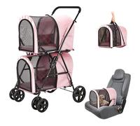 LPOTIUS Double Pet Stroller for Dogs and Cats with 2 Detachable Carrier, Quick-Folding Dog Stroller for Medium Small Dogs Cats, 4 Wheels, Light Pink