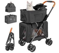 LPOTIUS Double Pet Stroller with Detachable Carrier for Medium Small Dogs and Cats, Lightweight Dog Stroller Travel Carriage with No-Zip Canopy Storage Basket One-Click Folding and One-Foot Brake