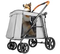 LPOTIUS Pet Stroller for Large & Medium Dogs up to 66lbs, All-Terrain with One-Click Folding, Extra Large Heavy Duty, Foldable & Ventilated, Gray