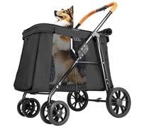 LPOTIUS Pet Stroller for Large & Medium Dogs up to 66lbs, All-Terrain with One-Click Folding, Extra Large Heavy Duty, Foldable & Ventilated, Black