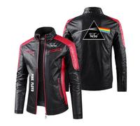 LPPALsjd Men Motorcycle Jackets Leather Clothing for Pi.n.k F.lo.yd Color-blocking Outwear Tops Zip Up Cycling Jersey Stand Collar Coat Windproof Racing Suit-Red||M