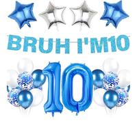 LPPIIUSSU 10th Birthday Decorations Balloon Boys - 19 Pcs Blue Bruh I'M 10 Glitter Banner Number Foil Latex Balloons Party for Girls 10 Years Old Celebration Decor Supplies